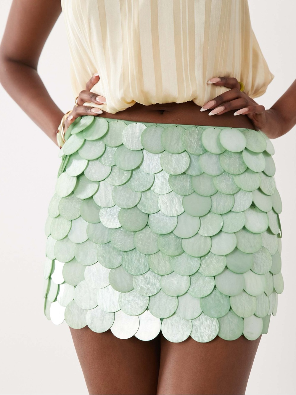 Green Sequin Shell Mini Skirt - Picture 2 of 5